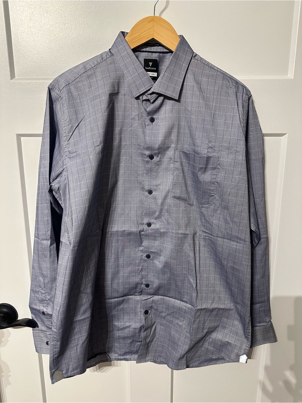 Van Heusen Men's Light Gray Windowpane Shirt Mens Work Formal